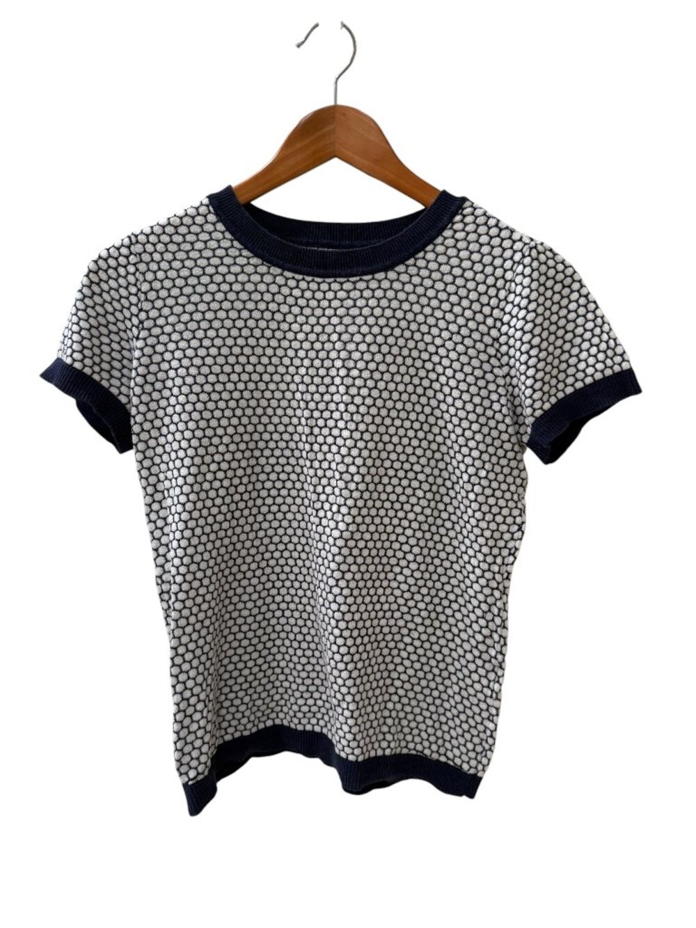 Maison Jules Knit Top – Navy Blue & White – Size Small (approx.)